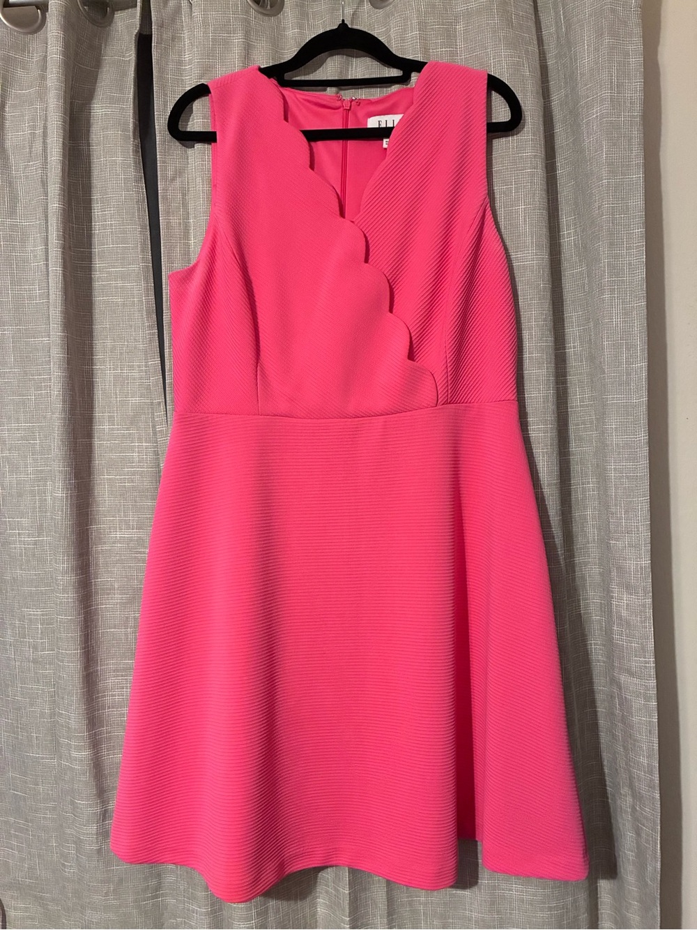 ELLE Hot Pink Scalloped Fit & Flare Ribbed Dress 12